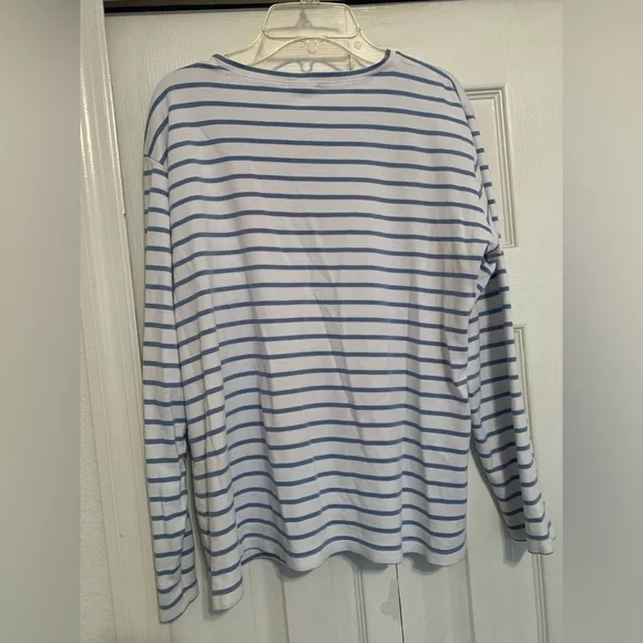 LAKE Pima Cotton Baltic Blue Striped Long Sleeve Pajama Shirt Top Size Large - Picture 3 of 4
